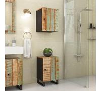 Owoxanthellate Armoire de salle de bain en bois recyclé massif 38 x 33 x 58 cm avec pieds en fer et porte flexible - Meuble de salle de bain moderne pour petites salles de bains et toilettes d'invités