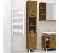 Owoxanthellate Armoire de salle de bain en chêne fumé 30 x 30 x 179 cm Meuble haut avec 6 compartiments et 2 portes en bois dérivé du bois - Design moderne - Robuste et stable - Pour petites salles de