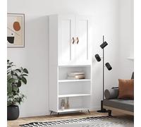 Owoxanthellate Armoire haute, blanche, 69,5 x 34 x 180 cm, 2 pièces, avec étagère à livres, pieds en bois et métal, grand espace de rangement pour salon, chambre à coucher, couloir