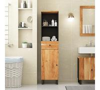 Owoxanthellate Armoire haute de salle de bain, 38 x 33 x 160 cm, en acacia massif avec pieds en fer, support mural, porte flexible, pour petites salles de bains/WC d'invités