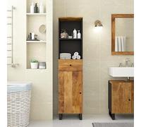 Owoxanthellate Armoire haute de salle de bain 38 x 33 x 160 cm en bois de manguier avec pieds en fer - Meuble de salle de bain moderne avec porte flexible - Beaucoup d'espace de rangement pour les