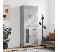 Owoxanthellate Armoire haute, gris béton, 69,5 x 34 x 180 cm, en bois dérivé du bois, avec pieds en métal, armoire de rangement moderne, avec beaucoup d'étagères et de porte, pour salon, chambre à