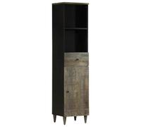 Owoxanthellate Armoire haute noire de salle de bain 38 x 33 x 160 cm en bois massif de mangue avec motif sculpté à la main et espace de rangement pratique - Design moderne pour les petites salles de