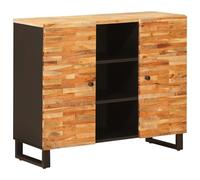 Owoxanthellate Armoire latérale en bois de manguier marron 90 x 33 x 75 cm - Buffet en bois massif avec 2 portes et 2 tiroirs, armoire de couloir et buffet pour salon et couloir