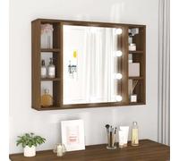 Owoxanthellate Armoire miroir à LED - Marron - Chêne - 76 x 15 x 55 cm - Matériau bois acrylique - Montage mural - Design moderne - Robuste et durable - Avec 6 compartiments - Pour salle de bain