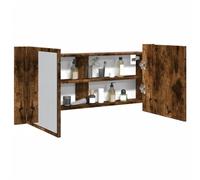 Owoxanthellate Armoire miroir LED chêne fumé 100 x 12 x 45 cm RVB, bois et verre, peu encombrante pour toilettes d'invités