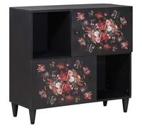 Owoxanthellate Armoire multimédia Mango en bois massif 80 x 33,5 x 75 cm - Buffet coloré avec motif floral, commode avec 2 portes et boutons en laiton pour salon et couloir