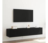 Owoxanthellate Armoire TV murale - Chêne noir - 80 x 35 x 31 cm - Avec éclairage LED - Buffet moderne - Montage mural - Support en bois pour petit salon, chambre à coucher