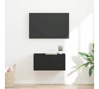 Owoxanthellate Armoire TV murale noire 60 x 31 x 29,5 cm en bois avec porte pendulaire à 90° et étagère murale moderne pour salon, chambre à coucher, configuration de jeu