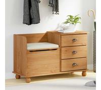 Owoxanthellate ASKIM Banc avec espace de rangement - 100 x 39 x 62 cm - Bois de pin massif - Marron mat - Banc de garde-robe moderne pour couloir, entrée et salon