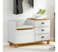 Owoxanthellate ASKIM Banc de couloir 100 x 39 x 62 cm - Blanc - En bois massif - Avec 3 tiroirs de rangement sous le siège - Design moderne - Robuste et durable - Pour entrée, couloir, chambre à