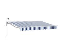 Owoxanthellate Auvent électrique - 3 x 2,5 m - Bras articulé - Avec télécommande et manivelle - Demi-cassette - En polyester - Pour terrasse et jardin - Bleu et blanc