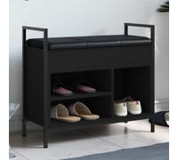 Owoxanthellate Banc à chaussures avec espace de rangement - Noir - 65,5 x 32 x 57,5 cm - Bois - Cadre en métal - Tabouret rembourré avec coussin en cuir synthétique - Pour couloir, salon, chambre à