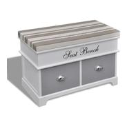 Owoxanthellate Banc avec espace de rangement, blanc, 69 x 34 x 45 cm, en bois de paulownia, 2 tiroirs, design moderne, tabouret avec rembourrage pour couloir, salon et chambre à coucher