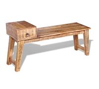 Owoxanthellate Banc avec tiroir en bois massif de mangue, 120 x 36 x 60 cm, marron poli, pour couloir, chambre à coucher, garde-robe, espace de rangement, naturel