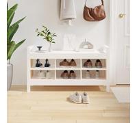 Owoxanthellate Banc de couloir en pin massif - 110 x 40 x 60 cm - Blanc - 6 compartiments - Avec assise - Banc de garde-robe moderne avec espace de rangement - Pour couloir, salon, chambre à coucher