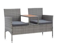 Owoxanthellate Banc de jardin 2 places avec table à thé - 143 x 65 x 88 cm - Gris - En polyrotin - Résistant aux intempéries - Structure élégante - Confortable - Pour jardin, balcon, terrasse