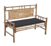 Owoxanthellate Banc de jardin en bambou 120 cm avec dossier et coussin résistant aux intempéries Anthracite Design moderne robuste et facile d'entretien pour jardin, terrasse, balcon