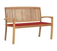 Owoxanthellate Banc de jardin en teck massif résistant aux intempéries pliable avec coussin d'assise rouge pour jardin, balcon, terrasse et salle à manger 128,5 cm