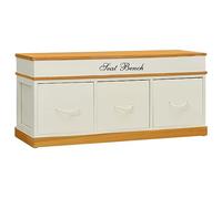 Owoxanthellate Banc de rangement en bois de Paulownia massif 100 x 35 x 45 cm Blanc 3 tiroirs Charge maximale 110 kg Design moderne pour couloir, chambre à coucher et garde-robe