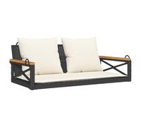 Owoxanthellate Banc suspendu - Noir - 109 x 62 x 40 cm - En polyrotin - Avec coussins de couleur crème - Résistant aux UV et capacité de charge de 110 kg - Design moderne pour jardin, balcon et