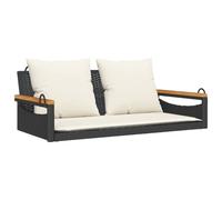 Owoxanthellate Banc suspendu noir 109 x 62 x 40 cm en polyrotin résistant aux intempéries, bois d'acacia et acier, coussin d'assise blanc crème, charge maximale 110 kg, peu encombrant pour jardin