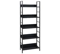 Owoxanthellate Bibliothèque 60 x 27,6 x 158,5 cm - Noir - En bois et acier - 5 étagères - Charge maximale : 75 kg - Design industriel moderne - Séparateur de pièce pour salon, chambre à coucher