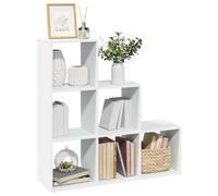 Owoxanthellate Bibliothèque à 3 niveaux, blanche, 99 x 29 x 99 cm, en matériau dérivé du bois, séparateur de pièce, 6 cubes, charge maximale : 80 kg, design moderne d'escalier pour salon, bureau