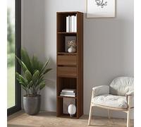 Owoxanthellate Bibliothèque aspect chêne marron, 36 x 30 x 171 cm, étagère sur pied, avec 4 compartiments, 2 tiroirs, séparateur de pièce, design moderne, pour salon, couloir et bureau