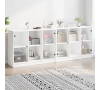 Owoxanthellate Bibliothèque avec portes en verre - Blanc - 204 x 37 x 75 cm - En matériau dérivé du bois - Buffet moderne avec 12 compartiments - Pour salon, chambre à coucher ou couloir