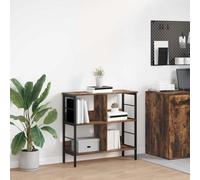 Owoxanthellate Bibliothèque en chêne fumé, 82 x 32 x 79 cm, à 4 compartiments, en bois et acier, design loft moderne, robuste et durable, pour salon, bureau, couloir