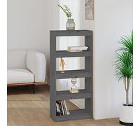 Owoxanthellate Bibliothèque séparateur de pièce - Gris - 60 x 30 x 135,5 cm - En pin massif - 4 compartiments - Design moderne - Pour salon, bureau, couloir, chambre à coucher