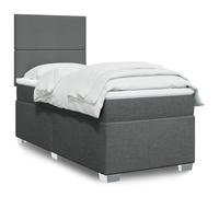 Owoxanthellate Boxspring Matelas simple 90 x 190 cm à ressorts ensachés LED Tête de lit réglable en hauteur Gris foncé Tissu confort de sommeil pour chambre d'adolescent, chambre d'amis, studios