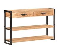 Owoxanthellate Buffet 120 x 30 x 75 cm en bois d'acacia massif avec cadre en fer, design moderne avec 2 tiroirs et 2 étagères, table console robuste pour salon, couloir et chambre à coucher