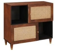 Owoxanthellate Buffet aspect rotin en bois de manguier massif - Commode avec 2 portes pour salon et salle à manger, buffet en bois massif, 80 x 33,5 x 75 cm, marron