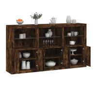 Owoxanthellate Buffet avec LED chêne fumé 181,5 x 37 x 100 cm - Buffet haut moderne avec façade en verre RVB - Pour salon, couloir, chambre à coucher