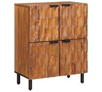 Owoxanthellate Buffet en bois massif de mangue, 60 x 33 x 75 cm, commode, marron acacia, buffet avec 4 portes et pieds en métal, petite armoire pour salon, couloir et salle à manger