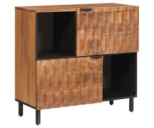 Owoxanthellate Buffet en bois massif de mangue, commode marron acacia avec 2 portes et poignées de tasse, buffet pour salle à manger, salon et couloir, 80 x 33 x 75 cm