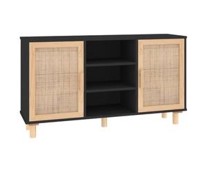 Owoxanthellate Buffet en rotin en pin noir 105 x 30 x 60 cm | Buffet élégant pour le salon avec 2 portes en rotin, 5 compartiments et pieds en bois solides pour un rangement ordonné.
