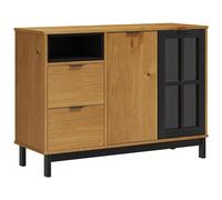 Owoxanthellate Buffet FLAM, commode en pin massif aspect chêne, buffet avec porte en verre, 2 tiroirs et compartiment ouvert, armoire de salon 110 x 40 x 80 cm