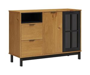 Owoxanthellate Buffet FLAM, commode en pin massif aspect chêne, buffet avec porte en verre, 2 tiroirs et compartiment ouvert, armoire de salon 110 x 40 x 80 cm