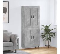 Owoxanthellate Buffet haut en bois avec pieds en fer - Design moderne - Grand espace de rangement - Pour salon, couloir, chambre à coucher - Gris béton - 69,5 x 34 x 180 cm