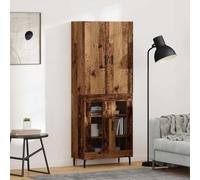 Owoxanthellate Buffet haut en bois recyclé - 69,5 x 34 x 90 cm - À suspendre au mur - Avec 4 portes en verre - Buffet fin pour salon, chambre à coucher et couloir - Charge maximale : 120 kg - Montage