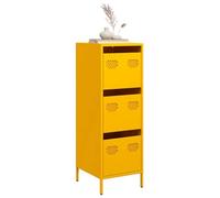 Owoxanthellate Buffet haut jaune moutarde 39 × 35 × 103,5 cm, en acier, 3 tiroirs, pieds en métal, buffet pour salon, chambre à coucher, couloir, peu encombrant