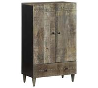 Owoxanthellate Buffet haut noir 60 x 33 x 100 cm en bois massif mangue avec tiroir et compartiments, motif sculpté à la main, robuste, pour salon, couloir ou chambre à coucher