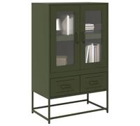 Owoxanthellate Buffet haut vert olive 68 x 39 x 111,5 cm en acier laminé à froid avec 4 compartiments et 2 portes, armoire robuste, utilisation flexible pour salon, chambre à coucher ou couloir