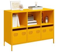 Owoxanthellate Buffet jaune moutarde 101,5 x 39 x 73,5 cm, en acier, 3 tiroirs, 3 compartiments, haut de couloir pour salon, chambre à coucher, bureau