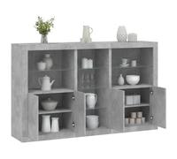 Owoxanthellate Buffet LED - 162 x 37 x 100 cm - Gris béton - Avant en verre - Avec espace de rangement - Armoire de rangement industrielle pour salon, chambre à coucher, couloir
