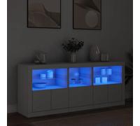 Owoxanthellate Buffet moderne avec éclairage LED RVB - Matériau du bois et verre - Blanc - 162 x 37 x 67 cm - Grand concept d'espace de rangement pour salon, couloir et chambre à coucher