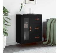 Owoxanthellate Buffet noir 69,5 x 34 x 90 cm en matériau dérivé du bois avec pieds en métal, 3 tiroirs et 2 compartiments de porte en verre, design moderne pour salon, chambre à coucher ou couloir